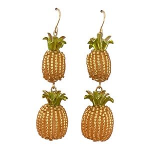 Kate Spade Pineapple Double Drop Gold and Green Tropical Earrings